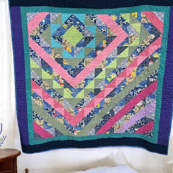 Handmade Country Farmhouse Cottage Patchwork Quilted Throw Blanket Signed